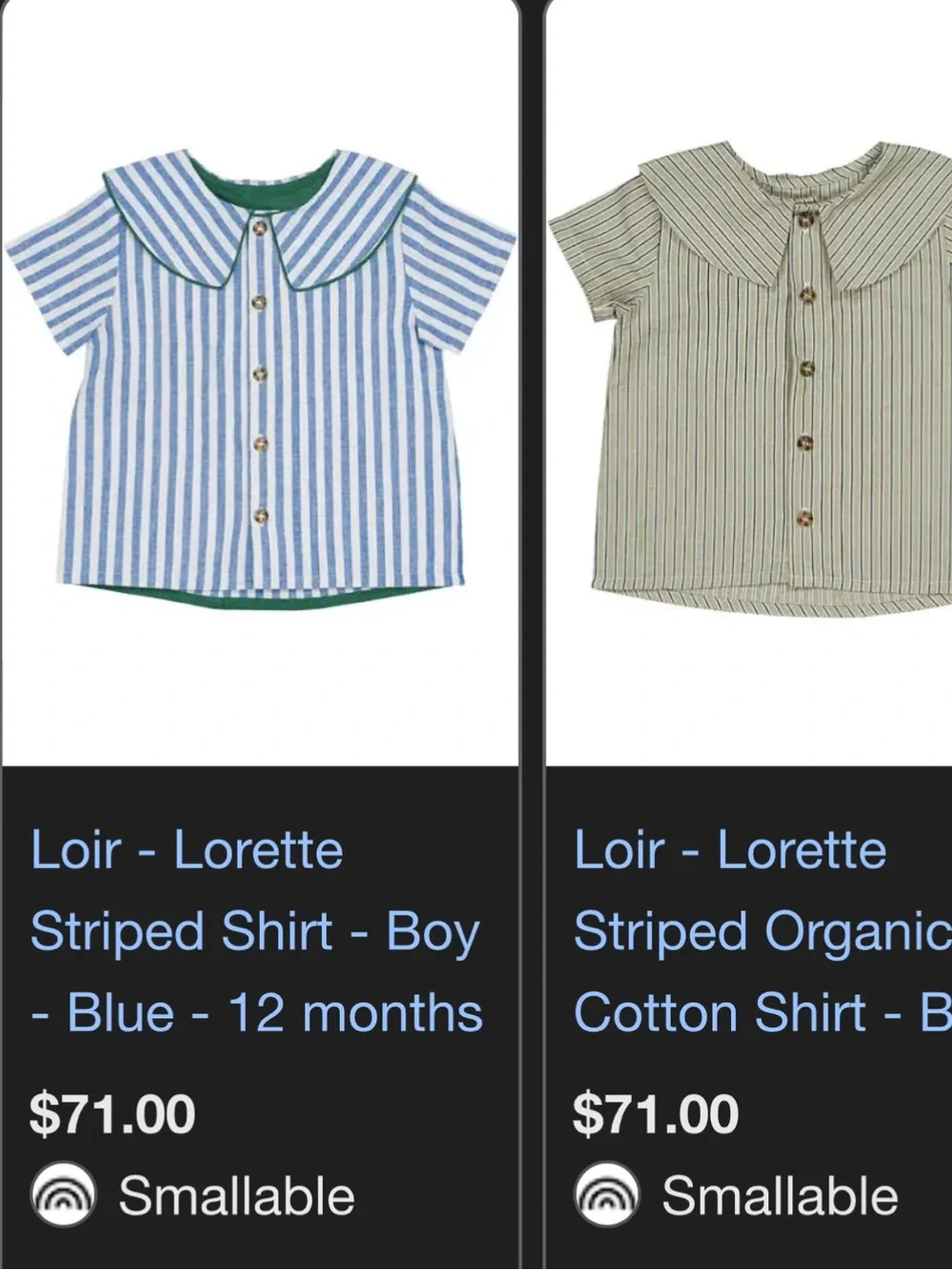 Loir Lorette Cotton Linen‎ Blue & White Striped Button Down Top Baby 12 Months